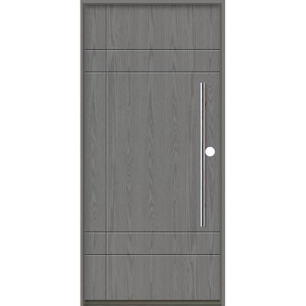 Krosswood Doors SUMMIT Modern Faux Pivot 36 in. x 80 in. Left-Hand/Inswing Solid Panel Malibu Grey Stain Fiberglass Prehung Front Door