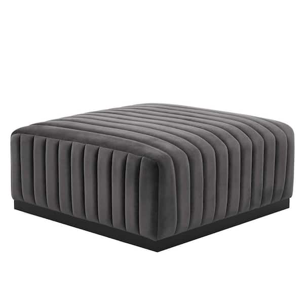 MODWAY Conjure Gray Channel Tufted Performance Velvet Ottoman