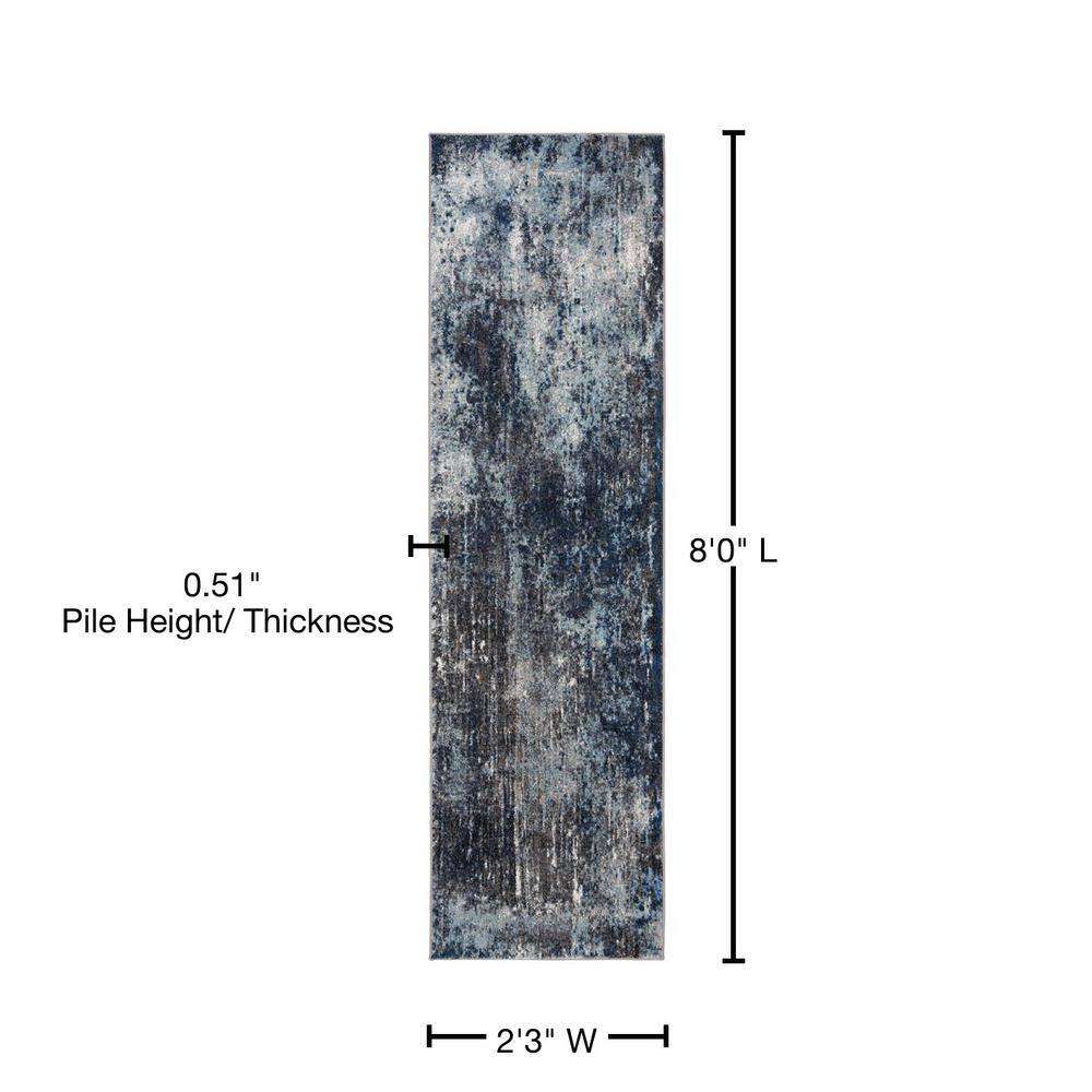 Celestial Charm Abstract Blue Runner Rug, 2'3" x 8', Easy-Care Synthetic
