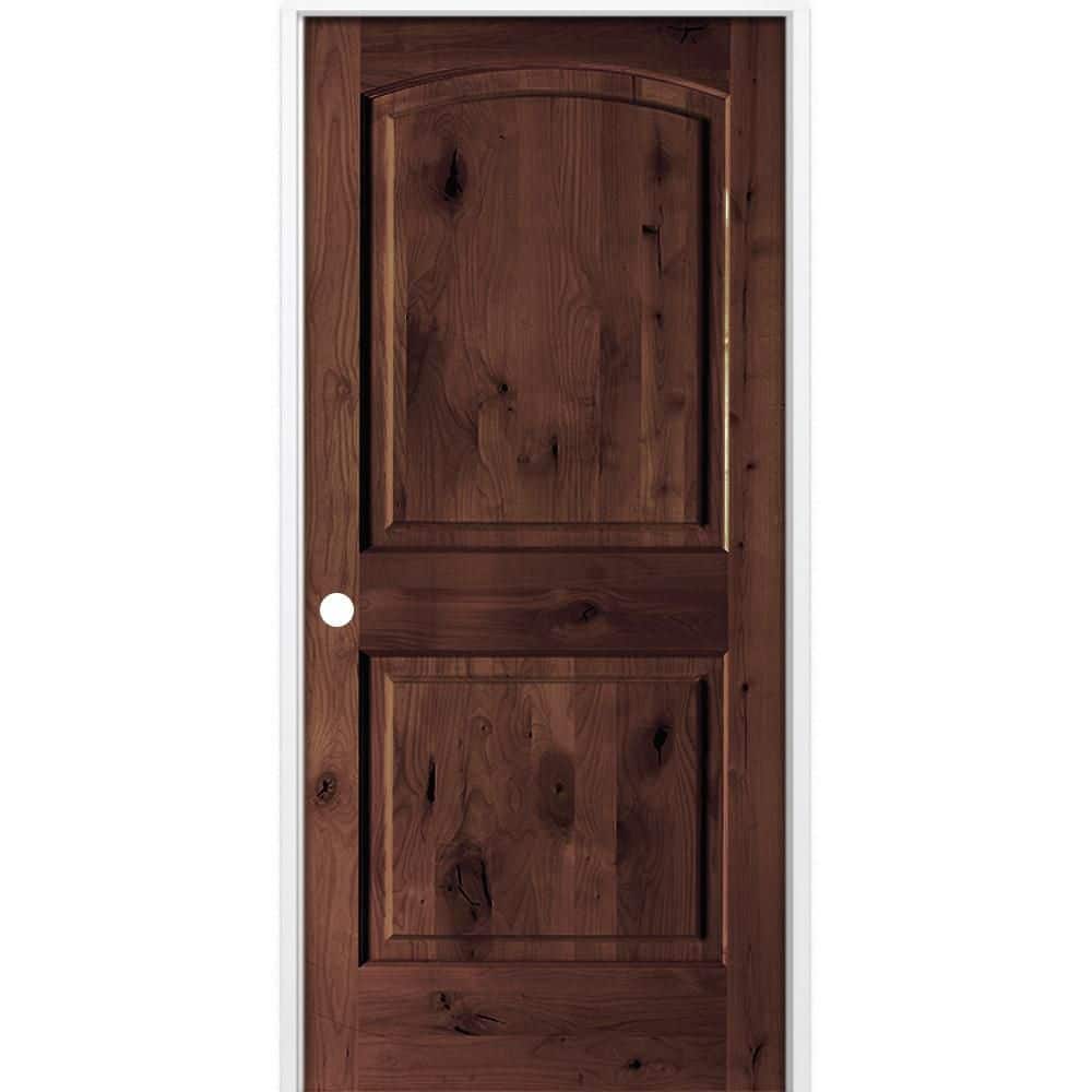 28 in. x 80 in. Rustic 2-Panel Arch Top Right-Hand Red Mahogany Stain Knotty Alder Wood Single Prehung Interior Door price history on PriceWatchPro