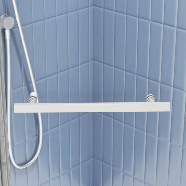 WELLFOR 35.56 in. W x 72 in. H Neo Angle Pivot Frameless Corner Shower Enclosure in Matte White (Base Not included)