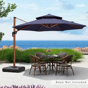 11 ft. Octagon Sunbrella All-aluminum Octagon 360° Rotation Wood pattern Cantilever Patio Umbrella in Navy Blue
