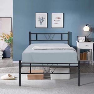 38 in. W Twin Size Black Metal Frame 14 in. High Platform Bed with Storage and Headboard