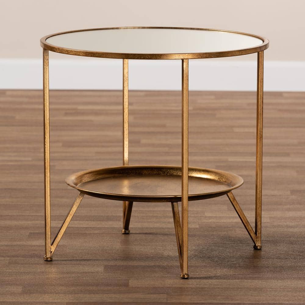 Tamsin Antique Gold Accent Table with Tray Shelf - thumbnail 7