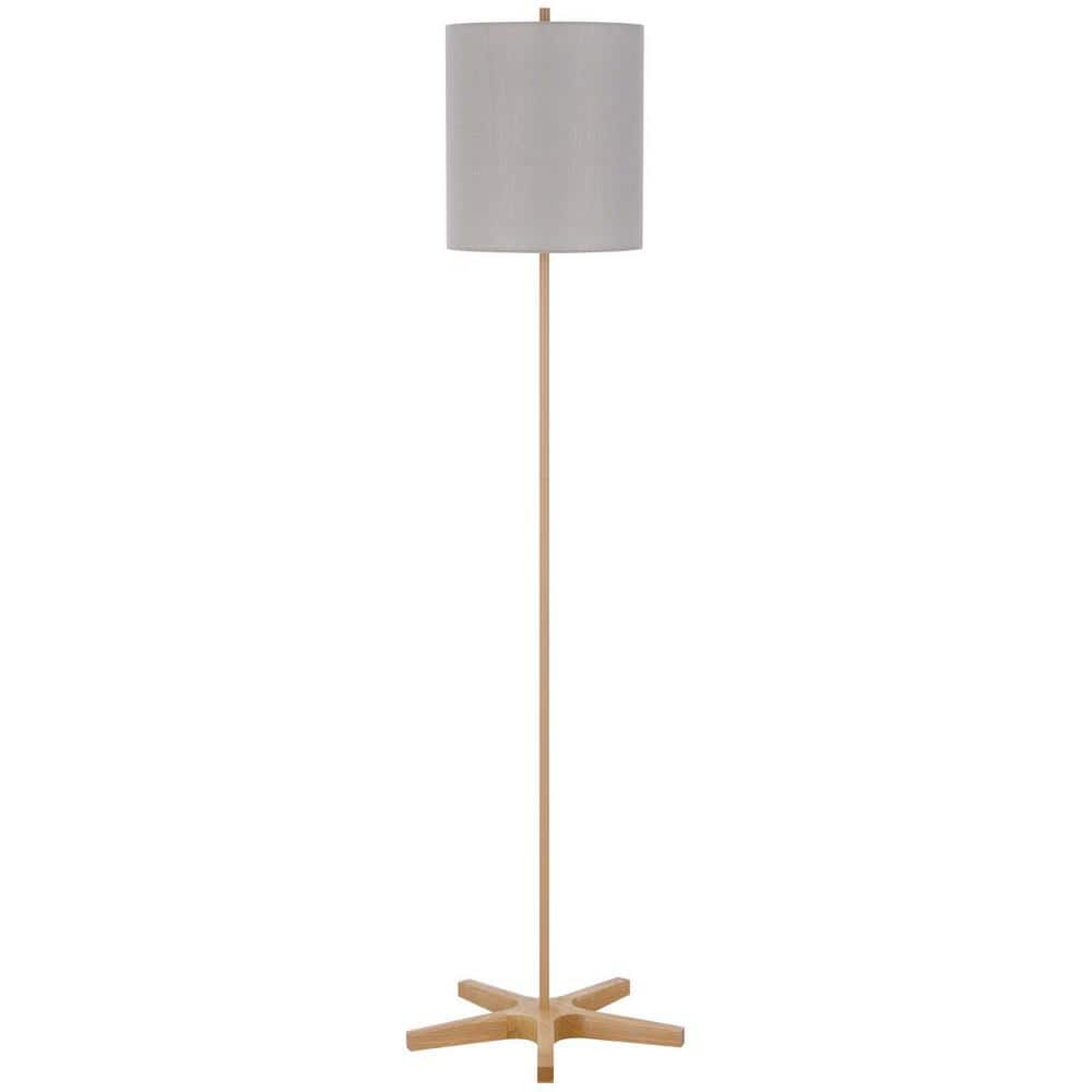 62 in. Height Light Oak Standard Metal Floor Lamp With Fabric Shade