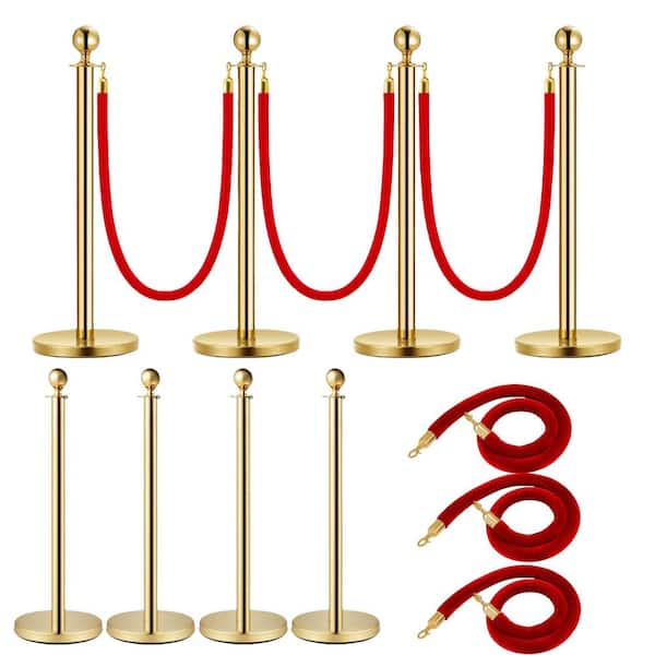 4 PCS Velvet Ropes and Posts, 5 ft/1.5 m Red Rope, Red Crowd Control Barrier Used for Theaters,Party,Wedding,Exhibition