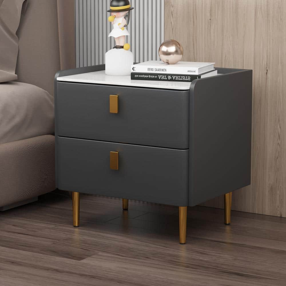 1-Drawer Gray PU Nightstand with MDF Legs (19.69 in. x 15.75 in. x 19.69 in.) -  Magic Home, MH-NS002GY