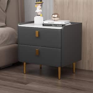 1-Drawer Gray PU Nightstand with MDF Legs (19.69 in. x 15.75 in. x 19.69 in.)
