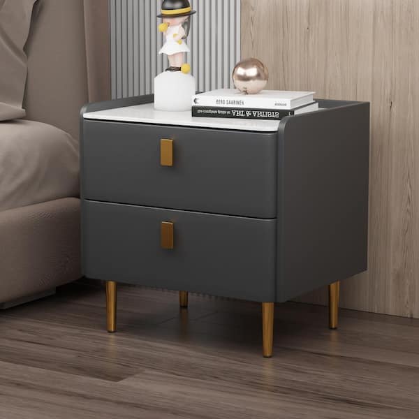 Magic Home 1-Drawer Gray PU Nightstand with MDF Legs (19.69 in. x 15.75 in. x 19.69 in.)
