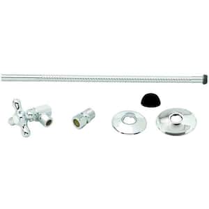 Toilet Kit with Cross Handle Angle Stop Valve, 12 in. Corrugated Riser and Compression Adaptor, Polished Chrome
