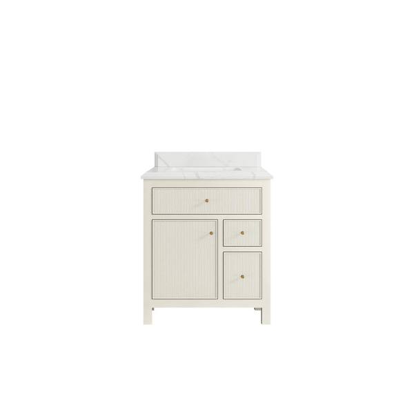 Willow Collections Sonoma 30 in. Single Sink Freestanding Alabaster Bath Vanity with Calacatta Laza Quartz Top Unassembled