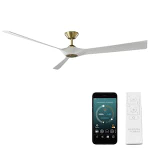 Torque 70 in. Smart Indoor Outdoor 3-Blade Ceiling Fan Satin Brass Matte White with Remote Control