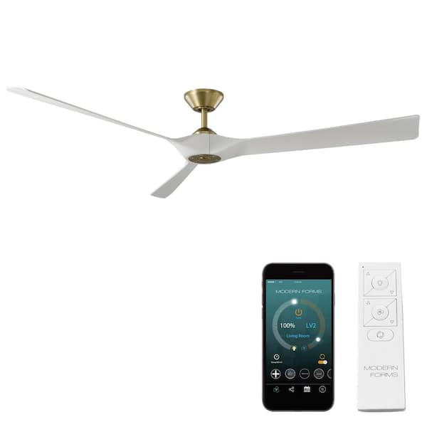 Modern Forms Torque 70 in. Smart Indoor Outdoor 3-Blade Ceiling Fan Satin Brass Matte White with Remote Control