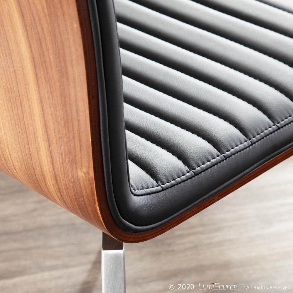 Mason Black Faux Leather Swivel Dining Chairs with Walnut Wood Back