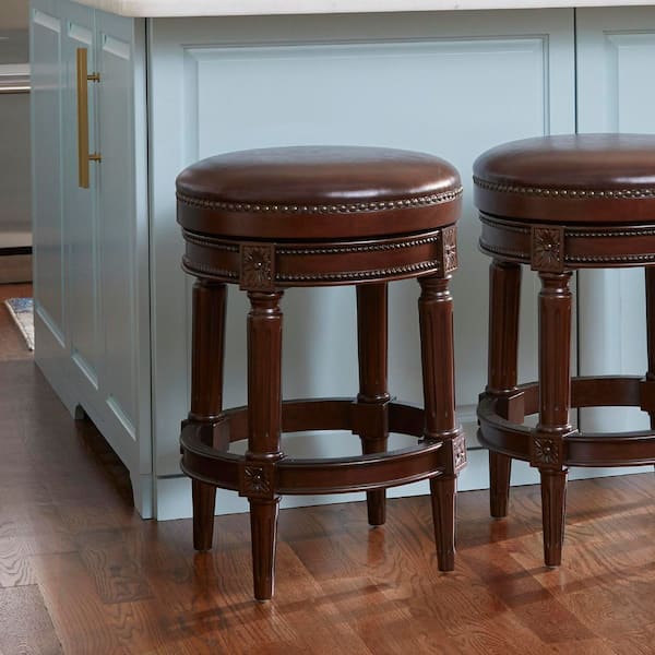 Walnara 26 in. H Walnut Backless Wood Frame Counter Height Swivel Bar Stool with PU Leather Seat (1-Pack)