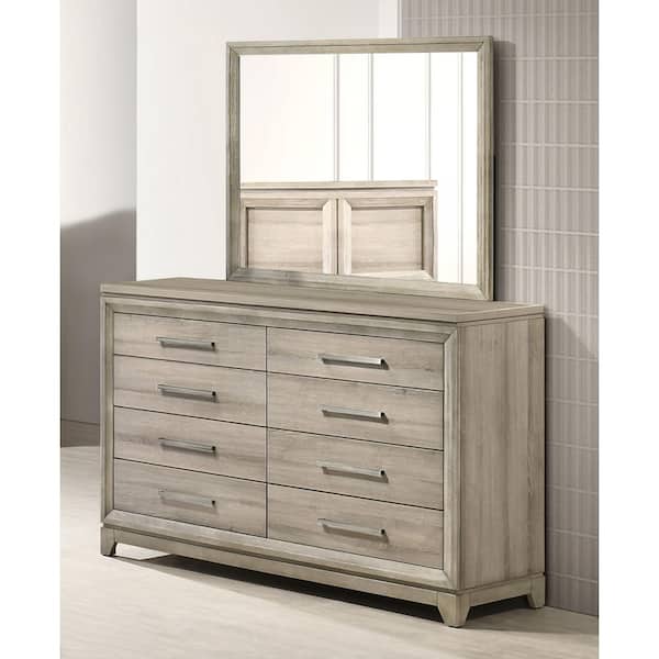Malia Weathered Greige (Beige And Gray) Color 8 Drawer 17.5 in W. Dresser With Mirror