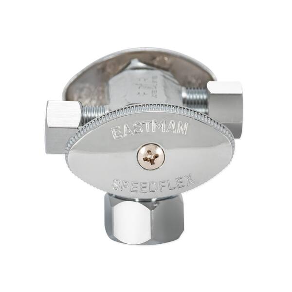 Eastman 48654LF Quarter-Turn Dual Outlet Shut-Off Valve, 5/8 Inch Comp X 3/8 Inch Comp X 1/4 Inch Comp, Chrome, Faucet Valves - Canada