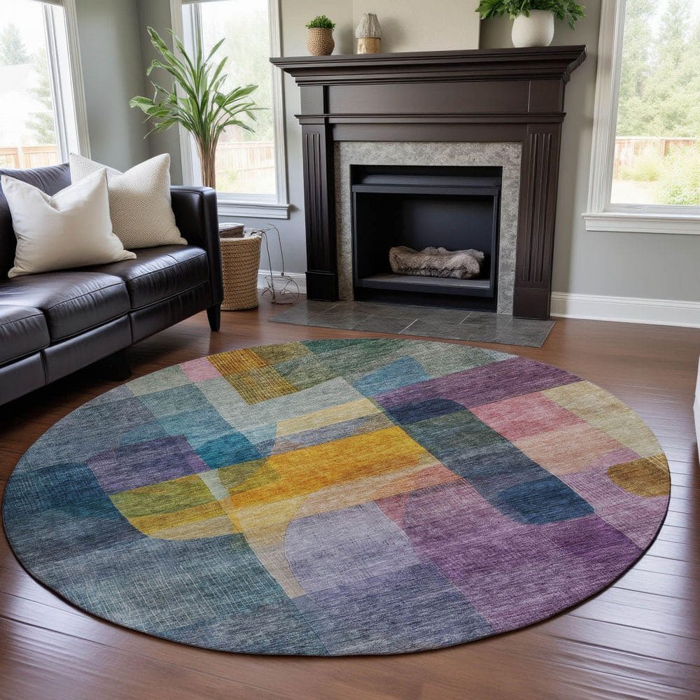 Mayfield Premium Machine Washable Abstract AMF1113 Blue 8 ft. x 8 ft. Round Rug price history on PriceWatchPro