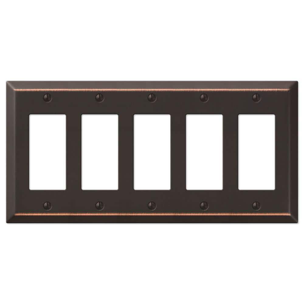 Aged Bronze Steel 5-Gang Rocker Wallplate