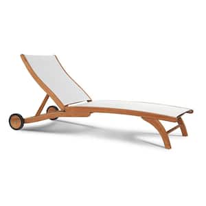 Perrin Teak Outdoor Chaise Lounge in White with Wheels