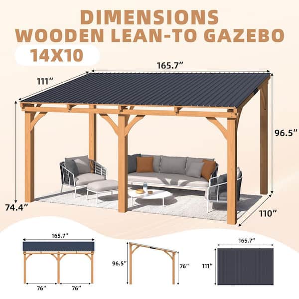 AECOJOY 14 ft. x 10 ft. Outdoor Wood Gazebo for Patio, Outdoor