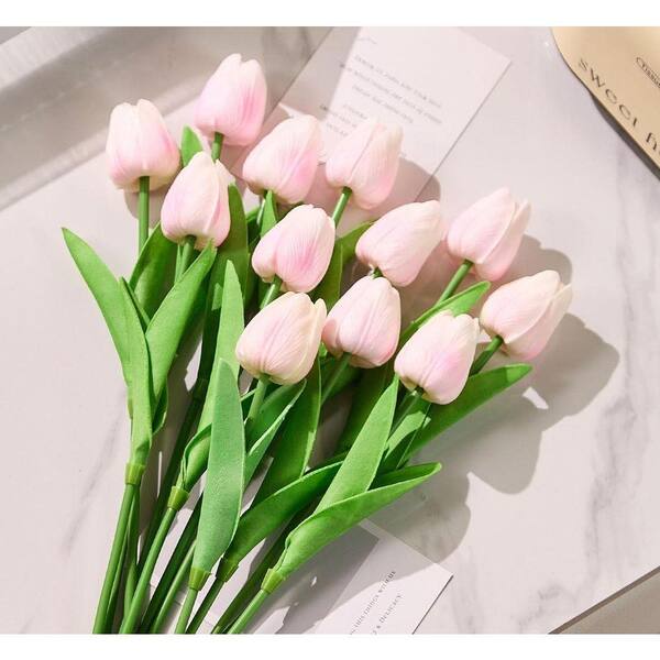 13 in. Pink Indoor/Outdoor Artificial Tulips Flower (30-Piece