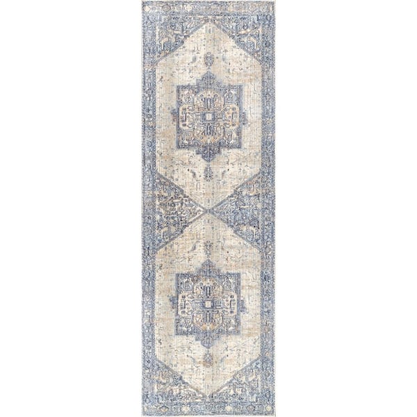 nuLOOM Ehtel Medallion Fringe Light Blue 3 ft. x 8 ft. Runner Rug