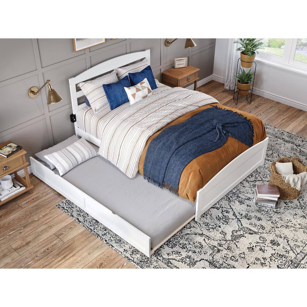 AFI Warren Solid Wood Full Bed w/ Footboard & Twin Trundle in White