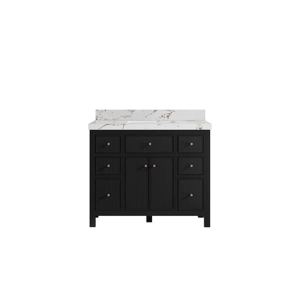 Willow Collections Sonoma 42 in. Single Sink Freestanding Black Bath Vanity with Viola Brown Quartz Top Unassembled