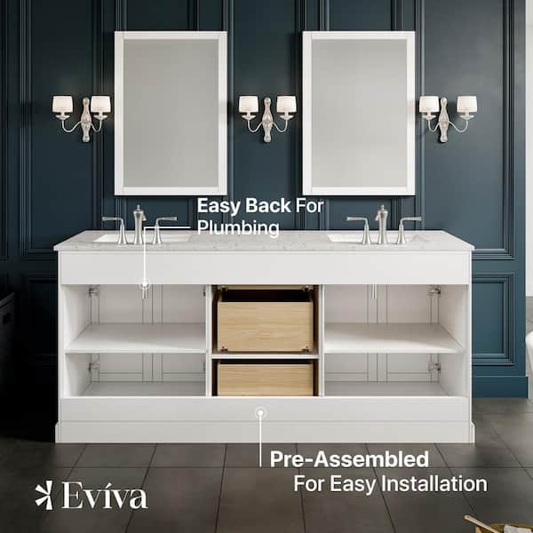 Eviva Epic 72 in. Double Sink White Bath Vanity with White