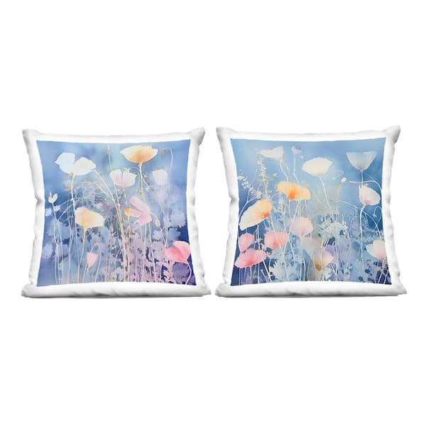 Stupell Industries Abstract Blue Flower Layers Blue Floral Polyester 18 in. x 18 in. Throw Pillow Set of 2