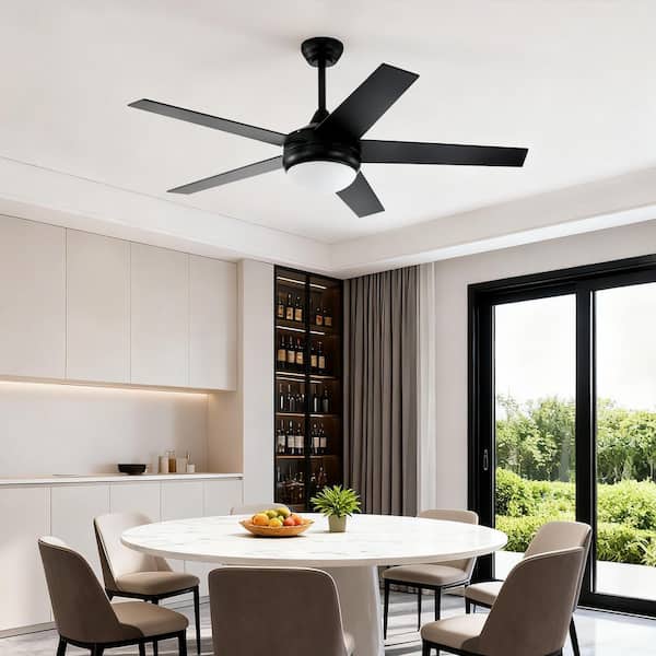 52 in. Integrated LED Indoor Matte Black 5-Blade Ceiling Fan with Light Kit and Wall Control