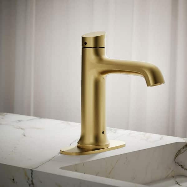 Mistos Battery Powered Touchless Single Hole Bathroom Faucet in Vibrant Brushed Moderne Brass