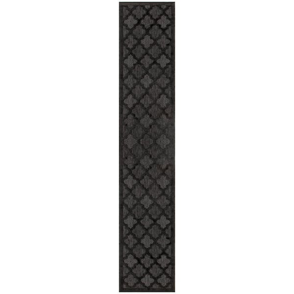 Nourison Easy Care Charcoal Black 2 ft. x 16 ft. Trellis Contemporary Runner Area Rug