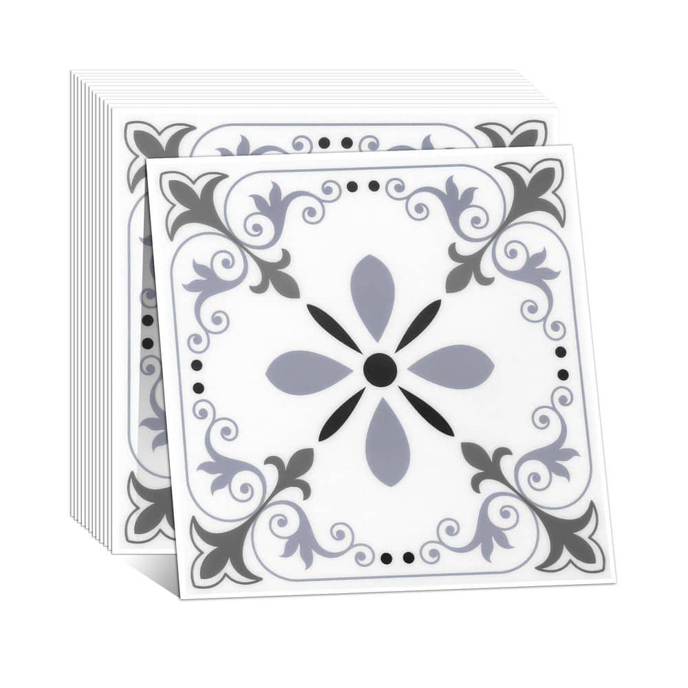 Vsmile White and Gray 11.8 in. x 11.8 in. PVC Wall Backsplash