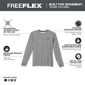 Men's 2X-Large Gray Cotton/Polyester Long-Sleeve Hybrid Work T-Shirt