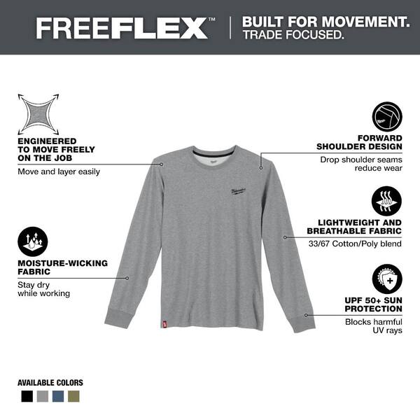 Men's Large Gray Cotton/Polyester Long-Sleeve Hybrid Work T-Shirt