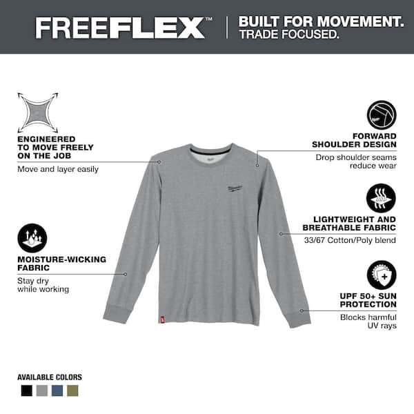 Men's X-Large Gray Cotton/Polyester Long-Sleeve Hybrid Work T-Shirt (3-Pack)