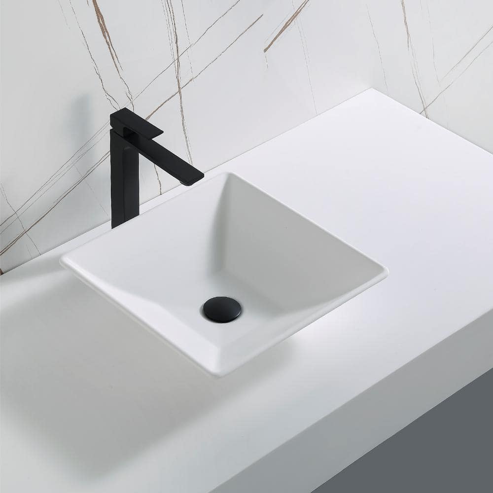 Matte White Square Acrylic Above-Counter Vessel Sink, 16"