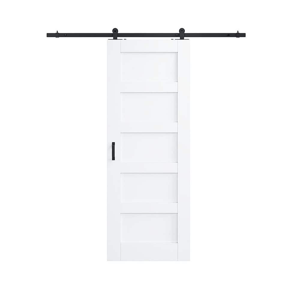 30 in. x 80 in. 5-Panel Top Mount Barn Door White Primed MDF Sliding Barn Door with Hardware Kit (T-Shape Hanger Set) price history on PriceWatchPro