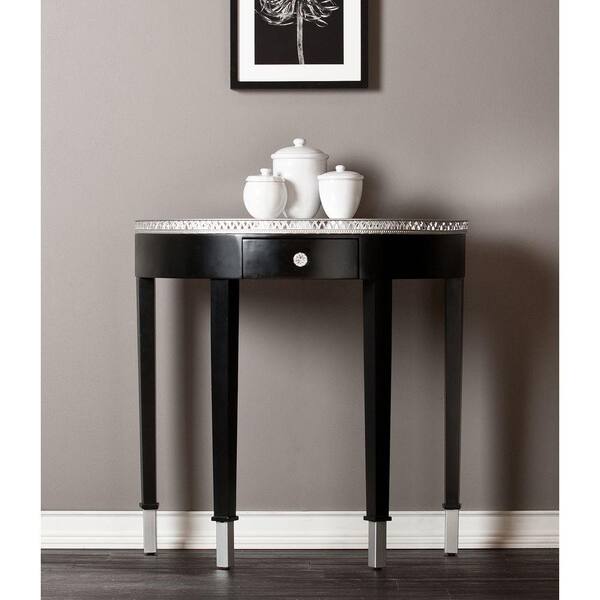 Southern Enterprises Starling Demilune Black and silver Mirrored Top Console Table