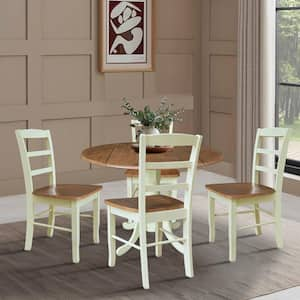 5-Piece Distressed Hickory/Shell 42 in. Round Solid Wood Top Drop-Leaf Dining Set with 4-Madrid Side Chairs Seats 4