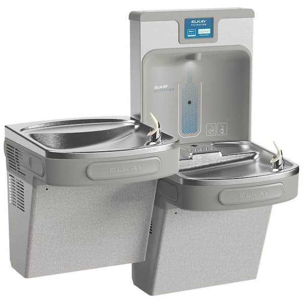 ezH2O Cooler Refrigerated ADA Light Gray Granite Bi-Level Drinking Fountain with Bottle Filling Station