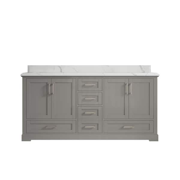 Willow Collections Boston 72 in. W x 22 in. D x 36 in. H Double Sink Bath Vanity in Elephant Gray with 1.5 in. Calacatta Quartz Top