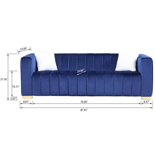 Velvet Straight Sofa In Blue Bluesofa