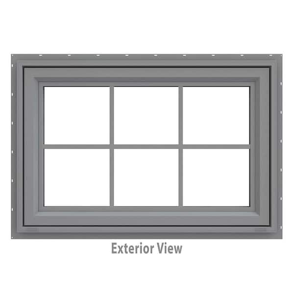 JELD-WEN 35.5 in. x 23.5 in. V-4500 Series Gray Painted Vinyl Awning Window with Colonial Grids/Grilles