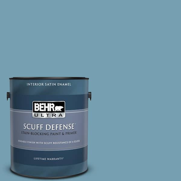 BEHR ULTRA 1 gal. #S480-4 Saga Blue Extra Durable Satin Enamel Interior Paint & Primer