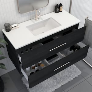 Napa 48 in. W x 22 in. D x 21-3/l8 H Single Sink Bathroom Vanity Wall Mounted in Black Ash with White Quartz Countertop