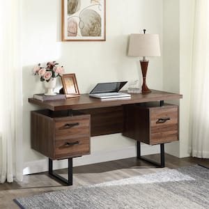 59 in. Brown Retangular Computer Writing Desk with Drawers