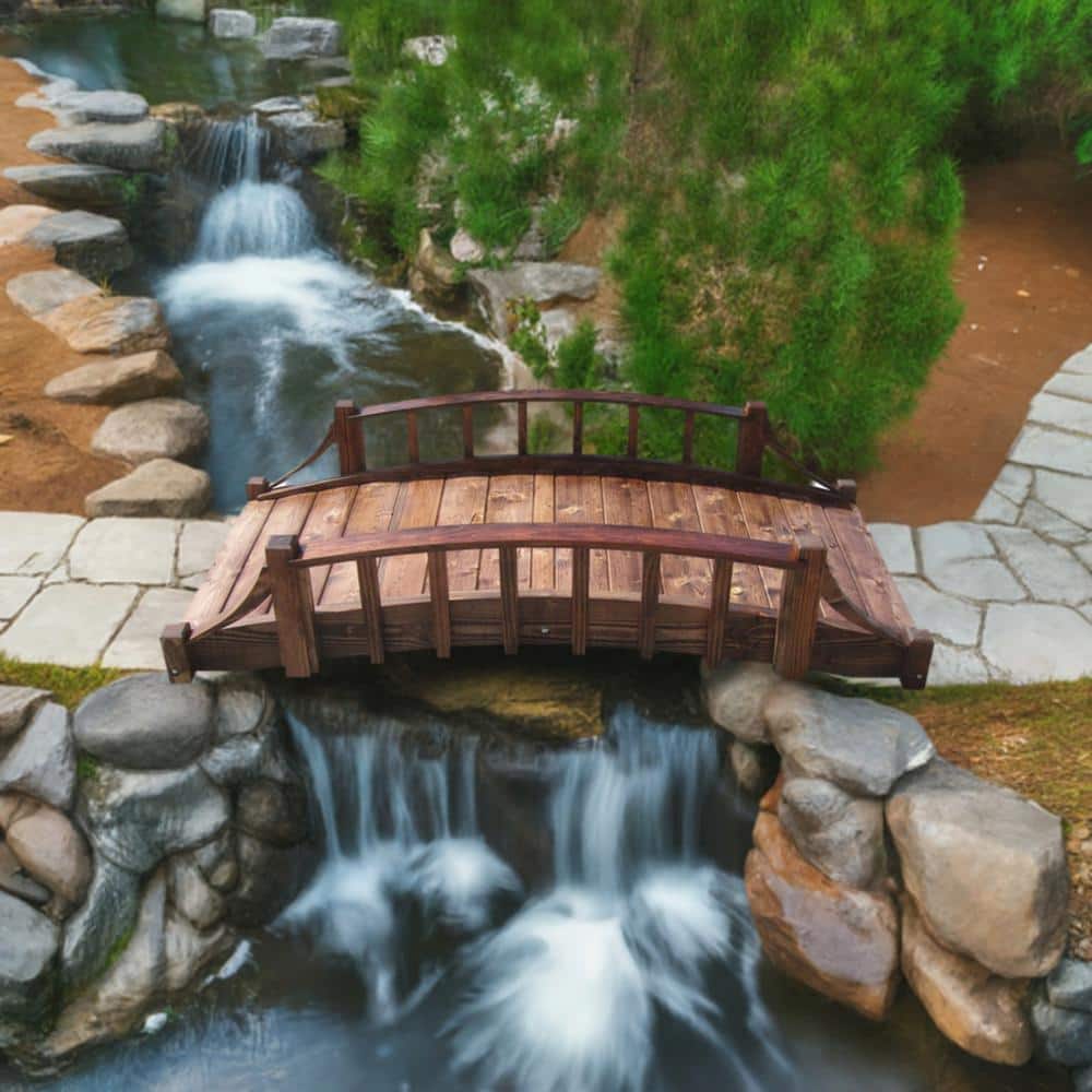 6-Foot Brown Wood Garden Bridge with Arched Design